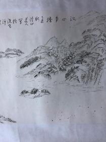 书画9971，四川画家【袁建军】钢笔画，传统山水画，厚纸精托