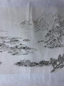 书画9971，四川画家【袁建军】钢笔画，传统山水画，厚纸精托