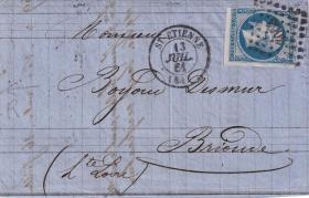 贴法国古典邮票20分1枚，法国1861年寄
