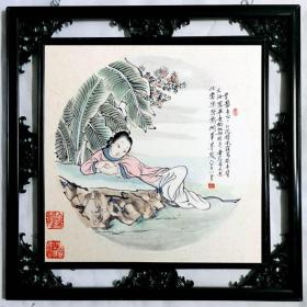 【郑重承诺：名作保真！(版权所有翻印必究)经画家本人委托！【中国梦红楼梦/新时代著名红楼梦艺术家的处女精品作】值得信赖与收藏/潜力股的收藏品牌！】著名红楼梦海派书画艺术家(笔名：墨牧)周亞勤作品《芭蕉常绿石倾心》外方/38x38CM，内圆/33x33cm(参见图片）同时赠送壹份A3电脑制作的珍贵《书画艺朮家彩色艺朮简历》（注：作品及赠品不包括虚拟网络上设计的全部
黑色镜框)