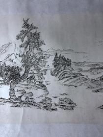 书画9971，四川画家【袁建军】钢笔画，传统山水画，厚纸精托