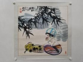 保真书画，北京名家，海淀美协副主席李桃修国画《版纳情》一幅，原装裱镜心，尺寸69×69cm