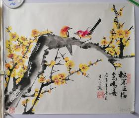 著名花鸟画家黄治兰国画黄梅花。