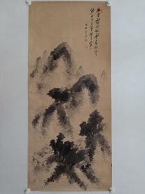 保真书画，日本年代久远的老画一幅，山水画画的很传统，有吴石仙，米家山水韵味。尺寸136.5×60cm