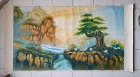 【保真】老油画精品（气势磅礴的黄山仙景）手工绘画原作.