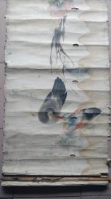 清末民国初，黄正阳（燮臣氏）画《芙蓉鸳鸯图》，画心167*47厘米。纸质。残。