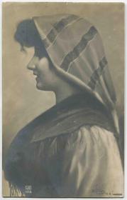 早期 1900-20s  明信片/照片 戴头巾的年轻妇女CARD-K252 DD