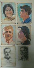 70年代工农兵头像画稿一组6张合售