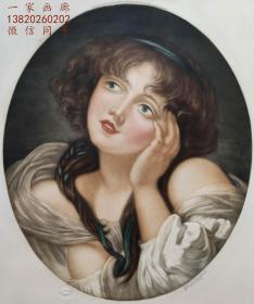 1921年“巨幅高档彩色美柔汀”版画《冥思的少女》— 法国名家“让·巴蒂斯特·格勒兹(Jean - Baptiste Greuze1725-1805年)”作品 雕刻家 F.G.STEVENSON 签名 60x47cm 手工限定版