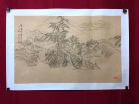 书画10017，四川画家【袁建军】钢笔画，传统山水画，厚纸精托