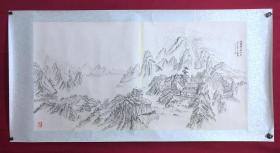 书画10030，四川画家【袁建军】钢笔画，传统山水画，镜心