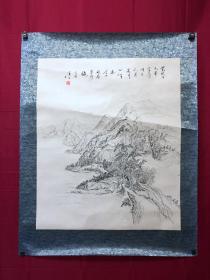 书画10037，四川画家【袁建军】钢笔画，传统山水画，镜心