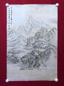 书画10045，四川画家【袁建军】钢笔画，传统山水画