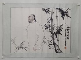 保真书画，任力《板桥听竹图》国画一幅，原装裱镜心，尺寸72×94.5cm，任力，北京名家，西城区美协副主席，国家税务总局专职画家。