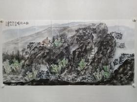 保真书画，当代山水画名家王界山《秋山放晴》四尺整纸国画精品一幅，出版展览作品，此作品出版于《画说赤城—中国美术院书画家作品集》第10页，附赠出版画集一本。收藏，珍藏，馈赠佳作。王界山，当代山水画大家，中国画学会理事，北京美协副主席，空军文艺创作室副主任，清华大学美术学院高研班导师。