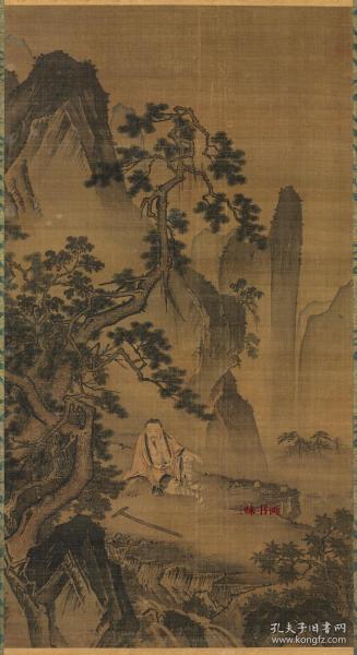 明 戴进 溪边隐士图 30x55cm 绢本 1:1高清国画复制品