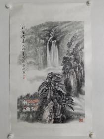 保真书画，温州著名画家林永杰《松壑流泉》山水画一幅，原装裱镜心，尺寸69×45.5cm