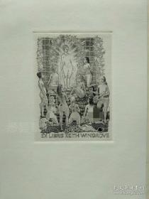 比利时名家塞维林（Mark F Severin）藏书票原作众女神，画押