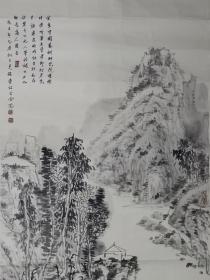 保真书画，连克强山水画佳作《知白守黑，元人之笔法》一幅，纸本镜心，尺寸122×69.5cm，用心创作之作，画的如此好，然却查不到作者简介，这位高手够隐逸的，是金子总会发光的。