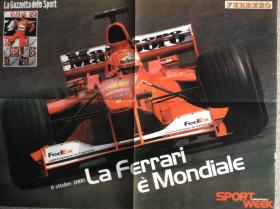 F1海报 法拉利海报 2000年10月8日舒马赫夺得加入法拉利车队的第一个车手总冠军 结束了长达20年的冠军荒 Ferrari Schumacher champion fomulaone一级方程式赛车锦标赛原版海报