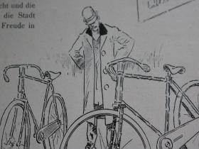 【百元包邮】1895年木刻版画《das bambus fahrrad》(竹自行车） 尺寸见图（货号603035）