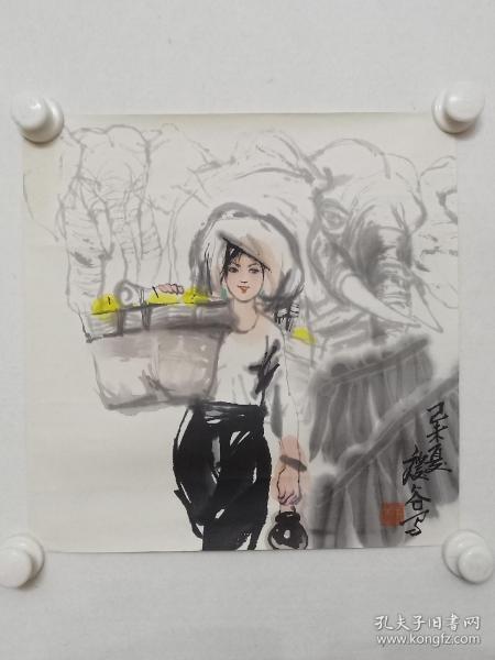 保真书画，当代优秀画家孟庆谷1979年人物画精致小品一幅（三），纸本托片，尺寸33.5×33cm，画的好，典型的同时代周思聪，史国良，王明明等学院派绘画风格。