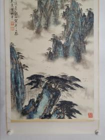 保真书画，东莞市书法家协会副主席叶树平山水画《黄山三绝松石云》一幅，原装裱镜心，尺寸124×63cm