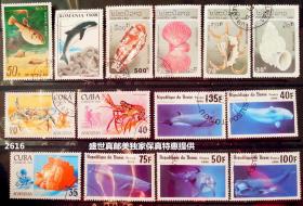 14枚外国海洋生物类邮票，票面精美，无重复！请注意图片及说明