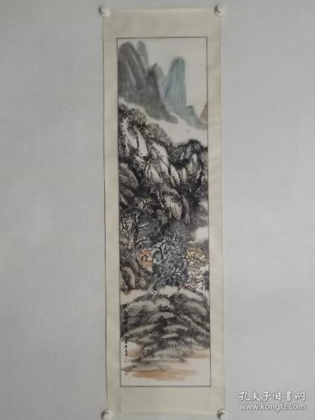 保真书画，陕西省国画院专业画家沈荣华山水画《终南阴岭秀》一幅，原装裱镜心，尺寸133×32cm