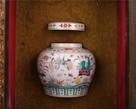 古瓷器古董古玩回流瓷清乾隆御藏明成化五彩描金全家福纹天子罐，