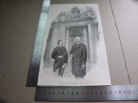 【百元包邮】1895年木刻版画《bennigsen und dr hamacher in der wandelhalle》(本尼格森和哈马彻博士在走廊里） 尺寸见图（货号603057）