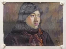 保真书画，北京油画名家葛修岱《人物画》一幅，尺寸38×52cm