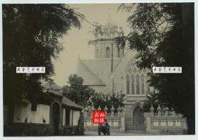 清代山东烟台被誉为近代建筑之冠的天主教烟台教区主教府教堂街道老照片