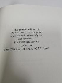 The poems of John Keats 《约翰济慈诗集》franklin library 1982年出版  真皮精装 限量收藏版 世界100 伟大名著系列丛书之一