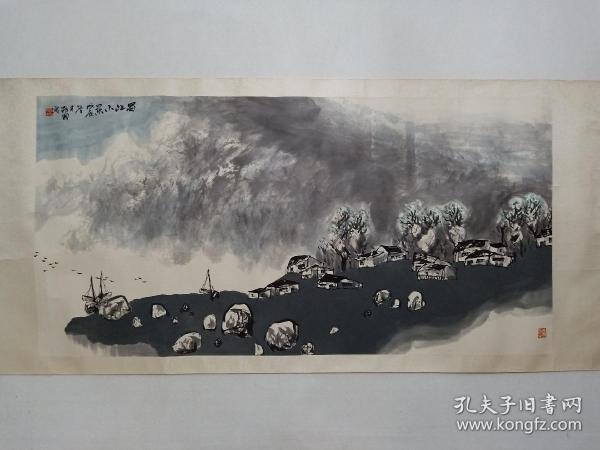 保真书画，著名画家程振国先生1988年四尺整纸山水画一幅，原装裱镜心！值得珍藏的名家作品。