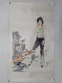 保真书画，中国华侨画院副院长，空军专业美术师，王玉玺人物画一幅，纸本镜心，尺寸93×58cm