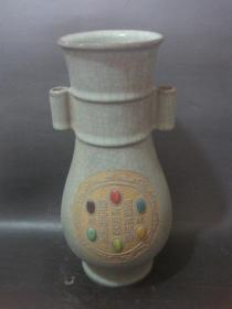 高古瓷官窑镶嵌宝石瓷器瓶子