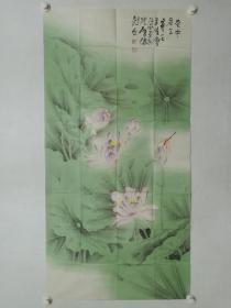 保真书画，重庆名家，重庆书画院副院长，卢德龙工笔重彩花鸟画《花中君子》一幅，尺寸132×66cm