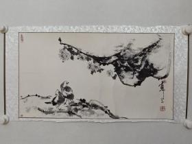 佚名大写意花鸟画一幅，纸本镜心，尺寸62×34.5cm，裱工从画框裁下来时没有裁整齐。