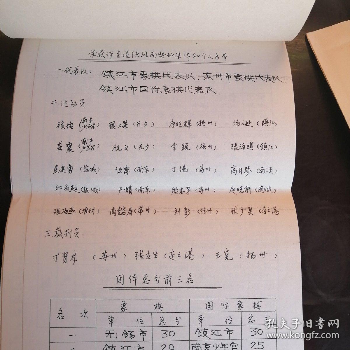 1991年江苏省少年儿童象棋国际象棋比赛成绩册。