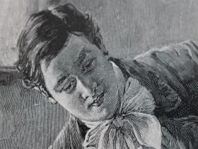 【百元包邮】1895年木刻版画《心跳的声音》（Herzensklänge）尺寸约41*28厘米（货号603085）