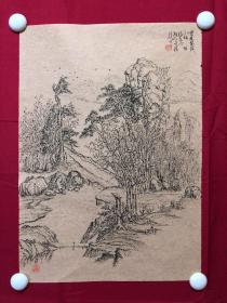 书画10071，四川画家【袁建军】钢笔画，传统山水画