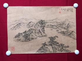 书画10065，四川画家【袁建军】钢笔画，传统山水画