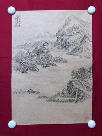 书画10077，四川画家【袁建军】钢笔画，传统山水画