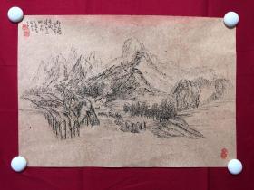 书画10067，四川画家【袁建军】钢笔画，传统山水画