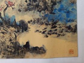 保真书画，吴维《重彩山水画》一幅，原装裱镜心，尺寸65×133cm。北京人文大学中国书画艺术学院副院长，中国画工作室导师，教授。