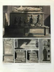 1812年 威斯敏斯特大教堂 飞尘腐蚀铜版画 精美
