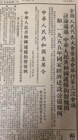 工人日报 
1954年12月21日
1.全国人民代表大会常委会举行第三次会议。
讨论通过中华人民共和国逮捕拘留条例。
和1955年国家经济建设公债条例。
2*政协第二届全国委员会第一次全体会议定于今天开幕。
3*斯大林全集第10圈中文版出版。
4*福建各界代表集会反对美蒋条约 
66元