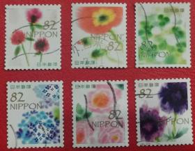 日本信销邮票2019年G225问候之花6全 82円 抽象艺术 花卉