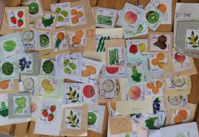 日本信销邮票剪片2013-2017水果蔬菜50枚有重复 低价出售